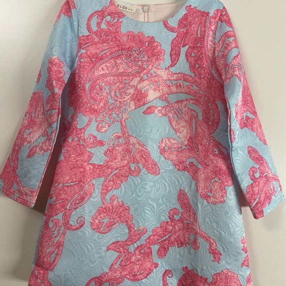 KIDS Brocade Light Blue & Pink Paisley Dress 5/6 - Picture 1 of 8
